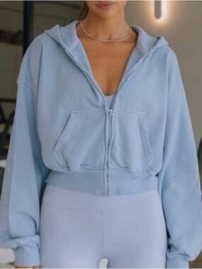 Daily Drills Cropped Zip Hoodie XS/S Blue Oversized Sweatshirt Athleisure
